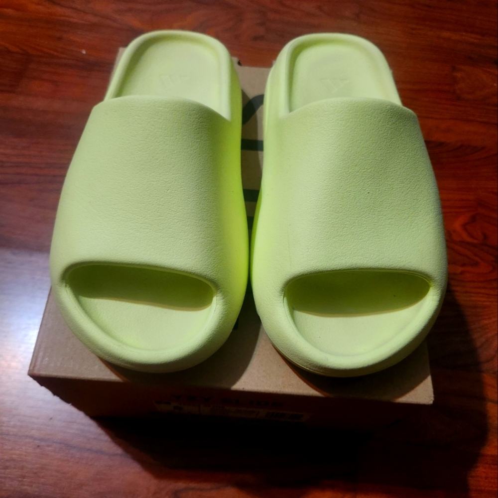 Yeezy glow green slides